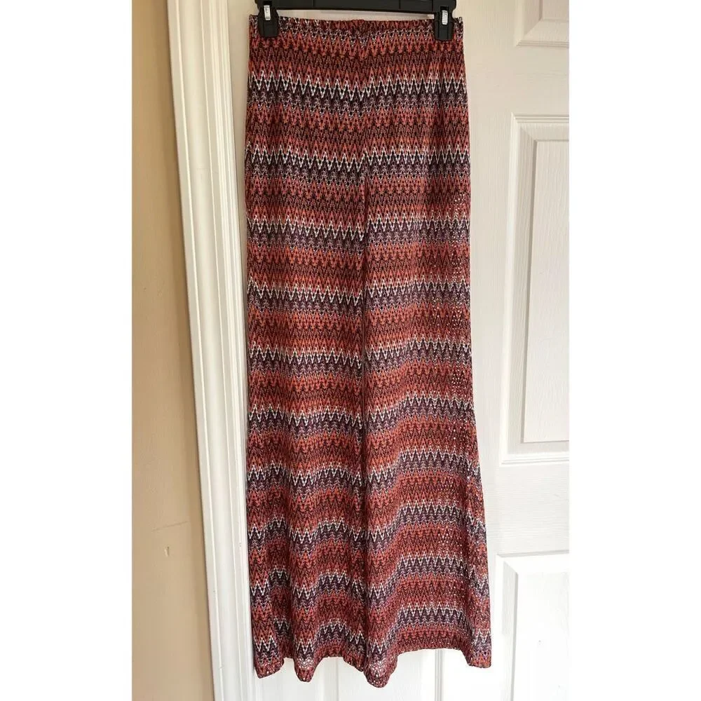 ZARA Trafaluc Zig Zag Chevron Open Knit Wide Leg Pants - Small